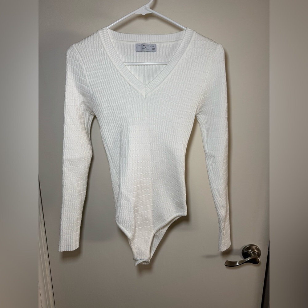 Pink Lily White Textured Bodysuit